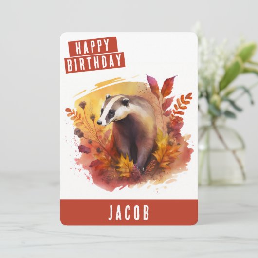 Autumn vibes Badger Verjaardag Kaart (Staand voorkant)
