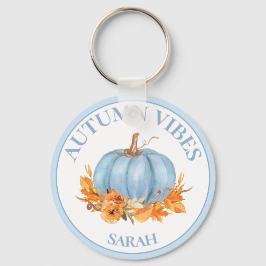 Autumn Vibes Blue Pumpkin Herfst Aangepaste naam Sleutelhanger (Voorkant)