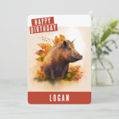 Autumn vibes Boar Birthday Kaart (Staand voorkant)