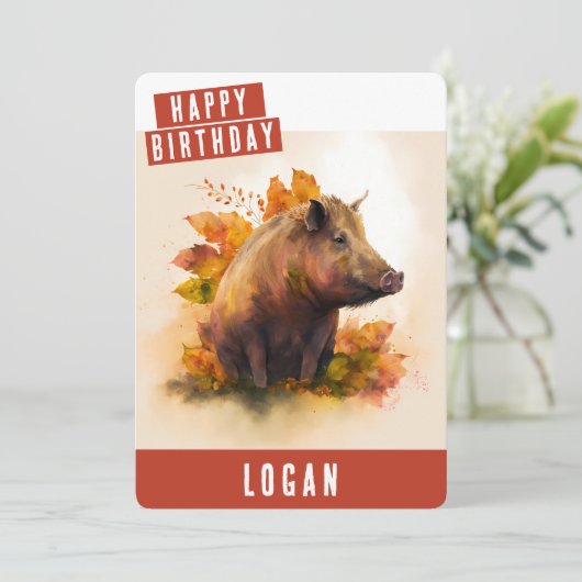 Autumn vibes Boar Birthday Kaart (Staand voorkant)