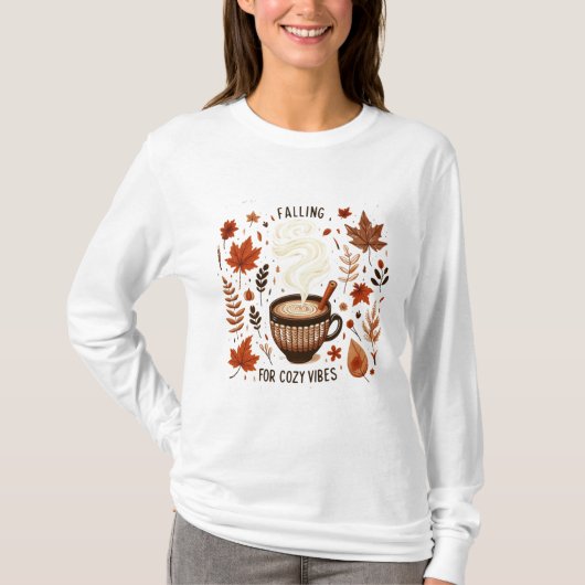 Autumn Vibes Coffee, Leaves & Cosy Herfst Esthetis T-shirt (Voorkant)