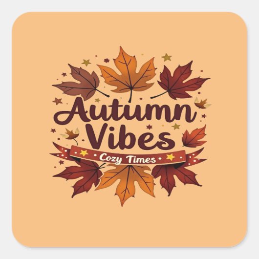 Autumn Vibes Cosy Fall Leaves Design Vierkante Sticker (Voorkant)