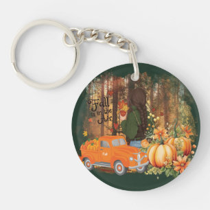 Autumn Vibes, een auto geladen met pompoen Sleutelhanger