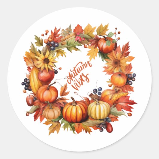 Autumn Vibes Kleurrijke Pompoen en Berry krans Ronde Sticker (Voorkant)