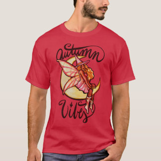 Autumn Vibes Moon Witch Black Fairy Art T-shirt