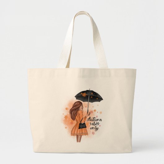 Autumn Vibes only Herfst Mode Girl Grote Tote Bag (Voorkant)