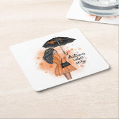 Autumn Vibes only Herfst Mode Girl Kartonnen Onderzetters (Schuin)