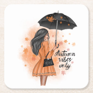 Autumn Vibes only Herfst Mode Girl Kartonnen Onderzetters