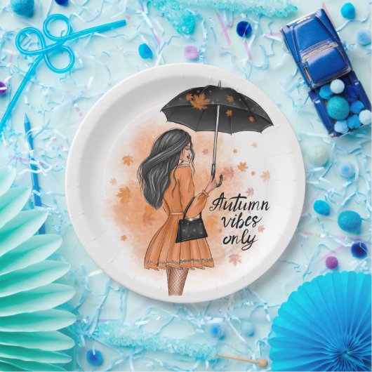 Autumn Vibes only Herfst Mode Girl Papieren Bordje (Feest)