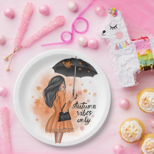 Autumn Vibes only Herfst Mode Girl Papieren Bordje (Feest)