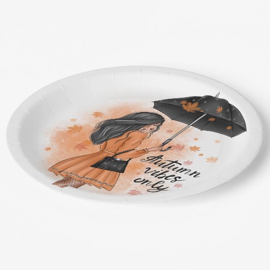 Autumn Vibes only Herfst Mode Girl Papieren Bordje (Gekanteld)