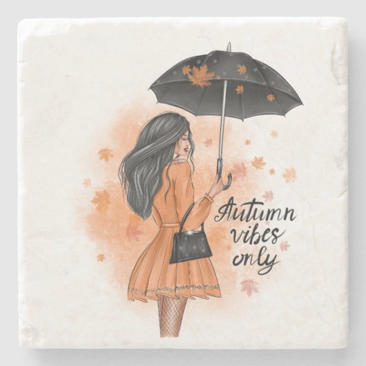 Autumn Vibes only Herfst Mode Girl Square Stenen Onderzetter (Voorkant)