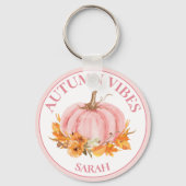 Autumn Vibes Roze Pompoen Herfst Aangepaste naam Sleutelhanger (Achterkant)