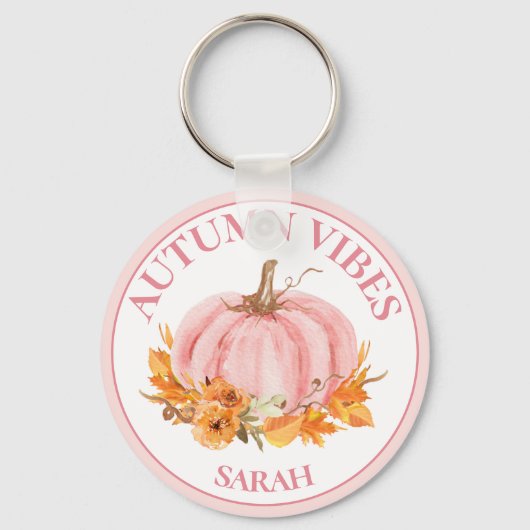 Autumn Vibes Roze Pompoen Herfst Aangepaste naam Sleutelhanger (Achterkant)