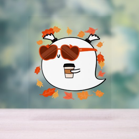 Autumn Vibes Schattige Ghost Classic T-shirt Acryl Bord (Neutraal)