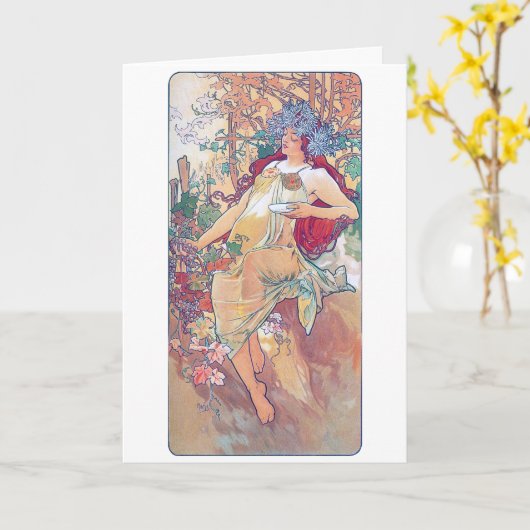 Autumn (Vier seizoenen), Alphonse Mucha Kaart (Gele Bloem)
