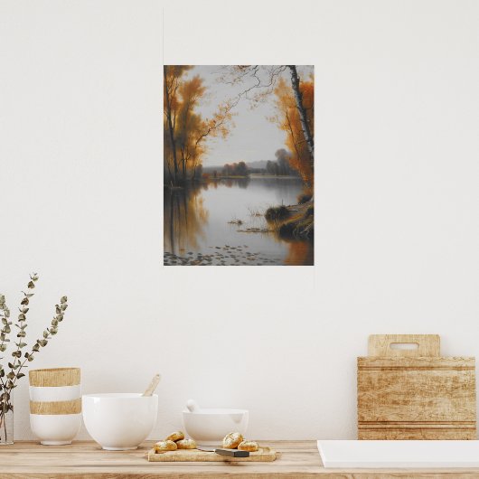 Autumn vijver landschap,  kunst, vijver schilderen poster (Keuken)