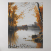 Autumn vijver landschap,  kunst, vijver schilderen poster (Voorkant)