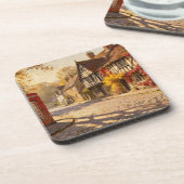 Autumn Village Scene in Golden Light Bier Onderzetter (Linkerzijde)