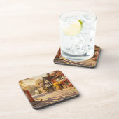 Autumn Village Scene in Golden Light Bier Onderzetter (Rechterzijde)