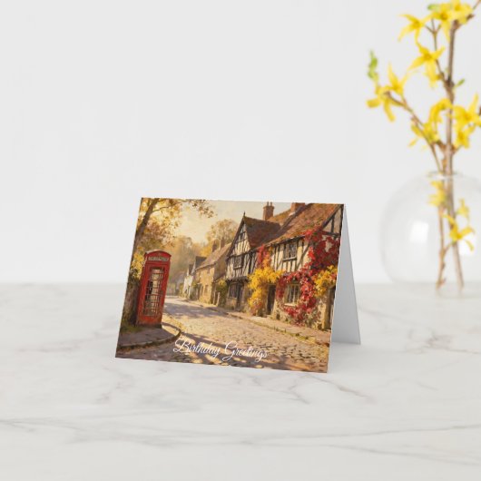 Autumn Village Scene in Golden Light Greeting Card Kaart (Gele Bloem)