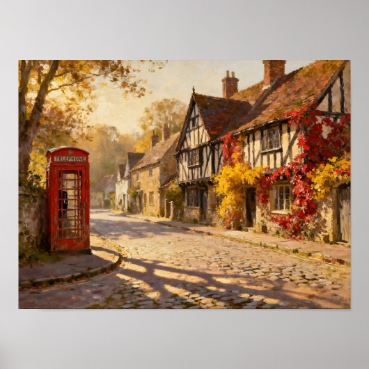 Autumn Village Scene in Golden Light Poster (Voorkant)