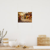 Autumn Village Scene in Golden Light Poster (Keuken)