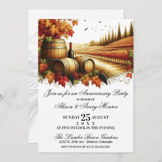 Autumn Vineyard Jubileum Party Kaart (Voorkant / Achterkant)