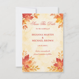 Autumn Watercolor Leaves Elegant Save The Date