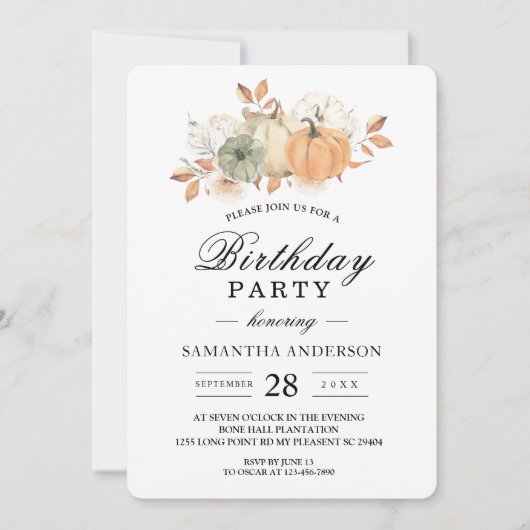 Autumn Watercolor Pumpkins & Flowers Kaart (Voorkant)