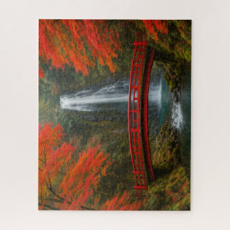 Autumn Waterfall and Vermilion Bridge in Japan Legpuzzel