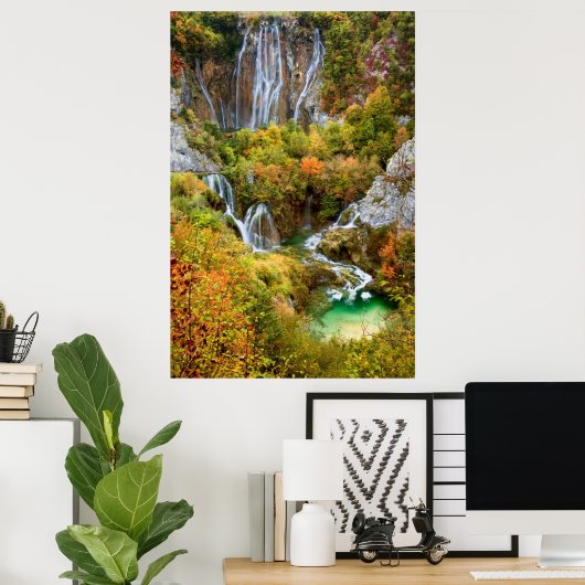 Autumn Waterfall Poster (Thuiskantoor)