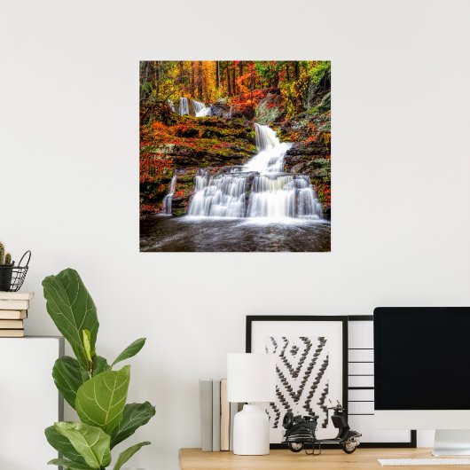 Autumn Waterfall Poster (Thuiskantoor)
