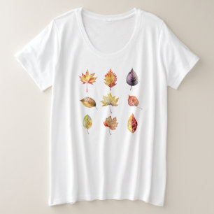 Autumn Waterverf Leaves Graphic Grote Maat T-shirt