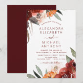Autumn Wedding Burgundy Floral Kaart (Voorkant / Achterkant)