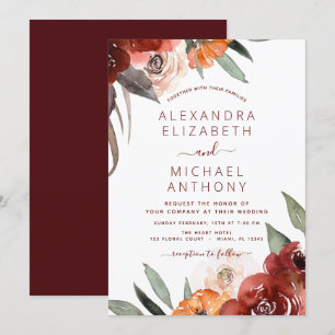 Autumn Wedding Burgundy Floral Kaart