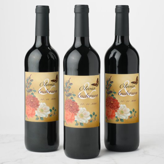 Autumn Wedding Floral Butterfly Beverage Label Set Wijn Etiket (Flessen)