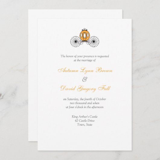 Autumn Wedding Invitations Pumpkin Carriage Kaart (Voorkant / Achterkant)