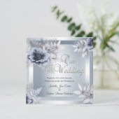Autumn Wedding Silver Blue Floral Bouquet Kaart (Staand voorkant)