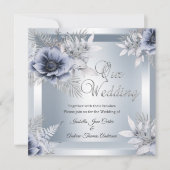 Autumn Wedding Silver Blue Floral Bouquet Kaart (Voorkant)