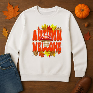 Autumn Welcome Mushroom & Leaves Design T-shirt
