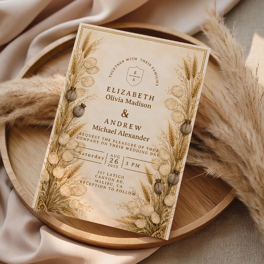 Autumn Wheat Botanical Wedding Kaart
