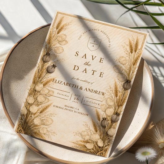 Autumn Wheat Botanical Wedding Save The Date