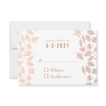 Autumn Whimsical Leaves Copper Wedding RSVP Kaart