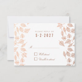 Autumn Whimsical Leaves Copper Wedding RSVP Kaart