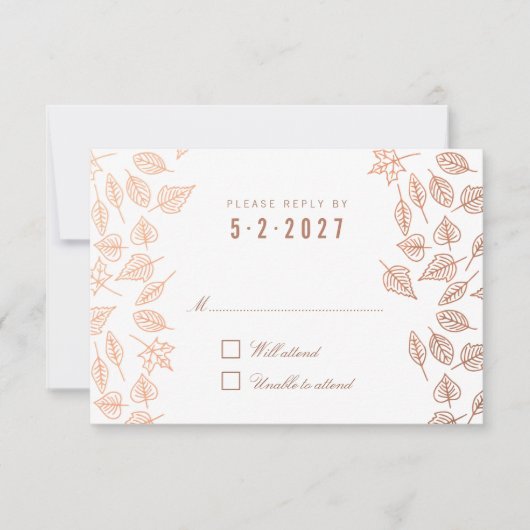 Autumn Whimsical Leaves Copper Wedding RSVP Kaart (Voorkant)