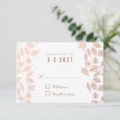 Autumn Whimsical Leaves Copper Wedding RSVP Kaart (Staand voorkant)
