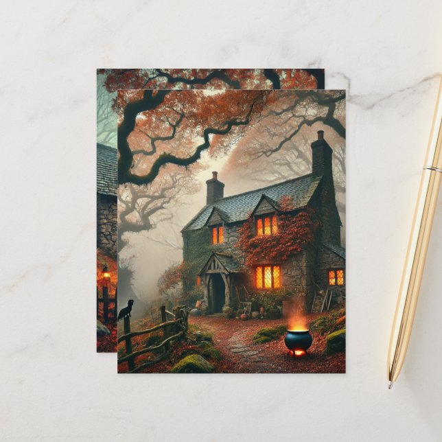 Autumn Whimsigoth Witches Cottage Scrapbook Papier (Voorkant / Achterkant in situ)