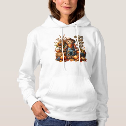 Autumn Whimsy: A Scarecrow’s Seasonal Welcome Hoodie (Voorkant)