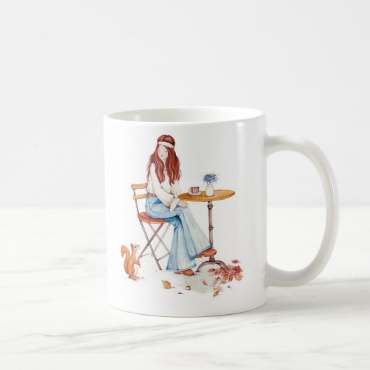 Autumn Whimsy – Girl, Coffee & Curious Squirrel Mu Koffiemok (Rechts)